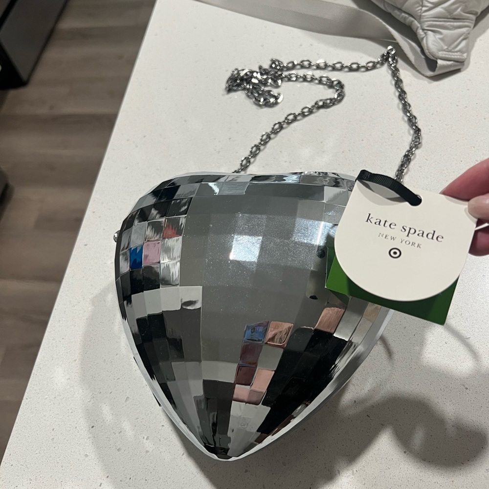 Kate Spade Silver Heart Bag with Pink Interior